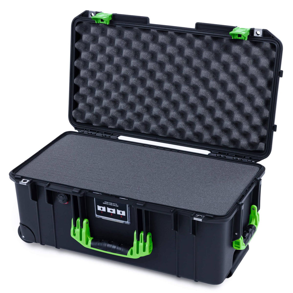 Pelican 1556 Air Case, Black with Lime Green Handles &amp; Latches Pick &amp; Pluck Foam with Convolute Lid Foam ColorCase 015560-0001-110-301