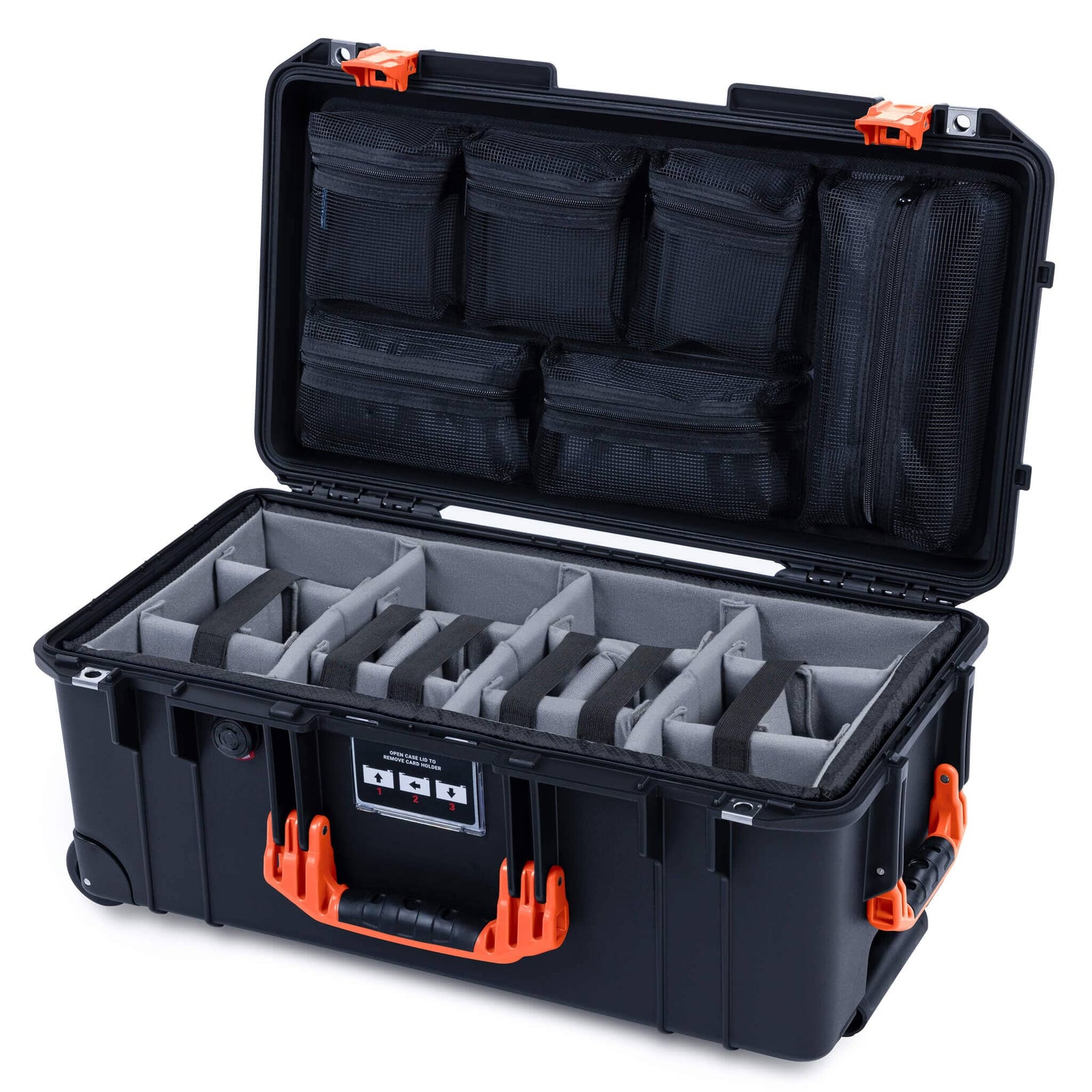 Pelican 1556 Air Case, Black with Orange Handles & Latches ColorCase 