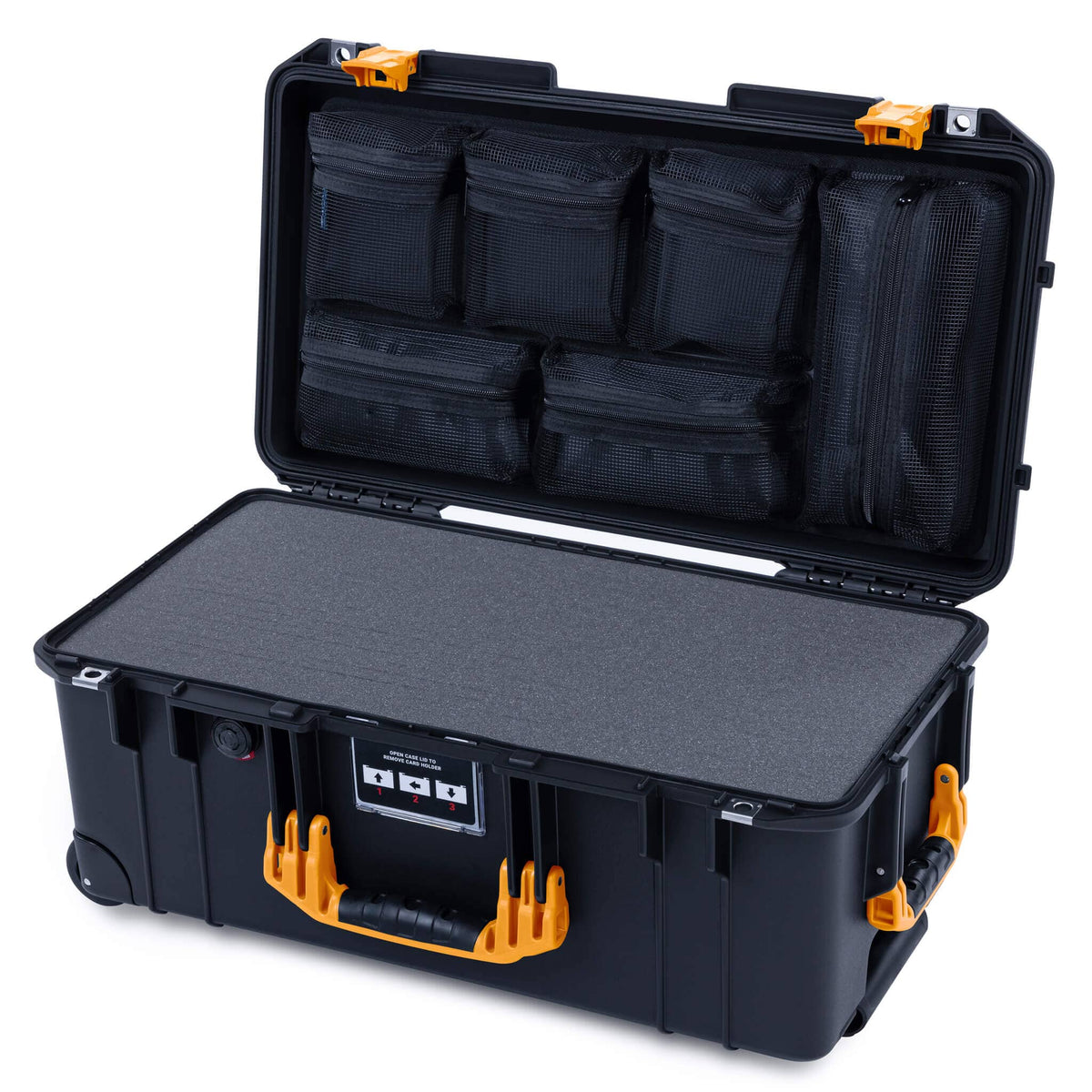 Pelican 1556 Air Case, Black with Yellow Handles &amp; Latches ColorCase 