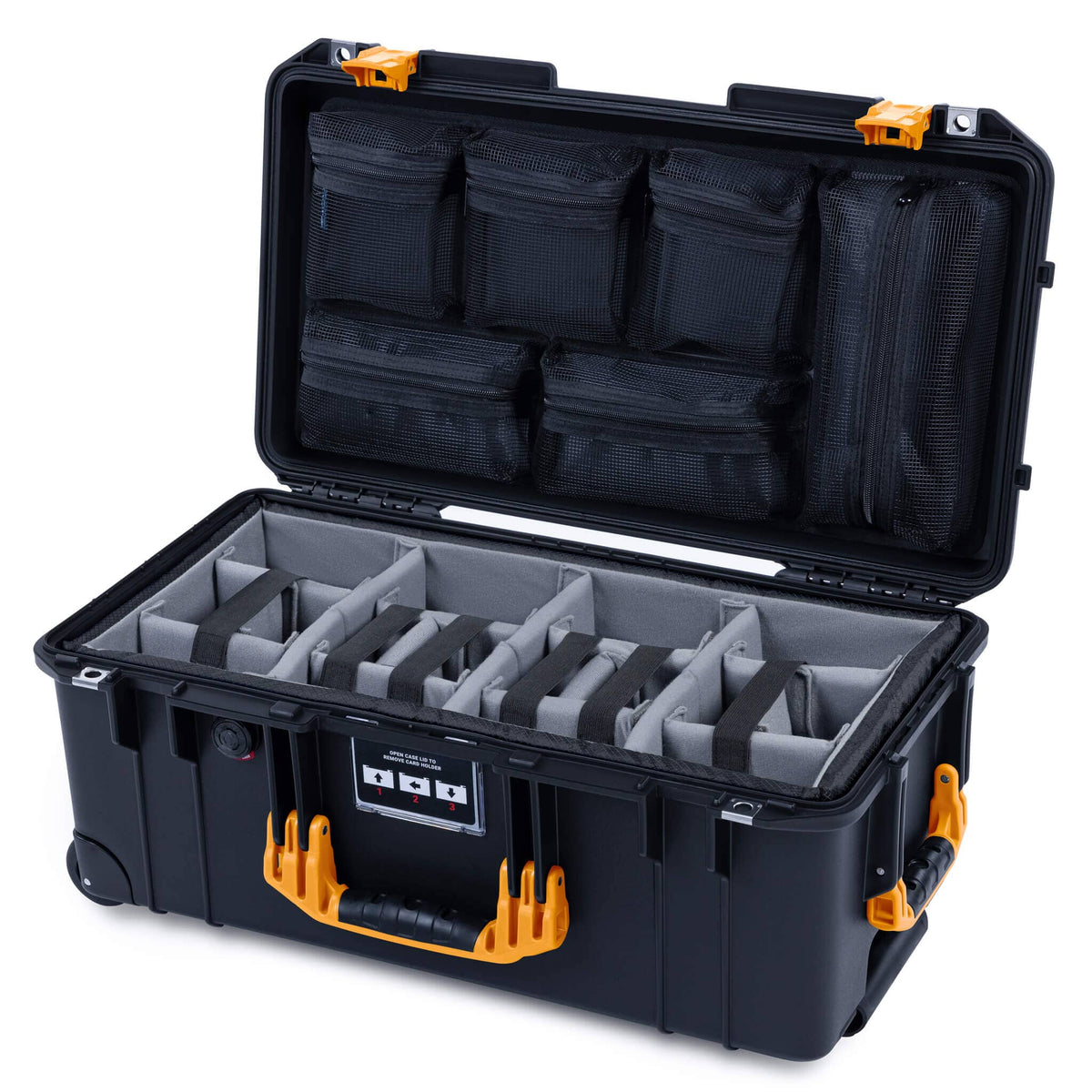 Pelican 1556 Air Case, Black with Yellow Handles &amp; Latches ColorCase 
