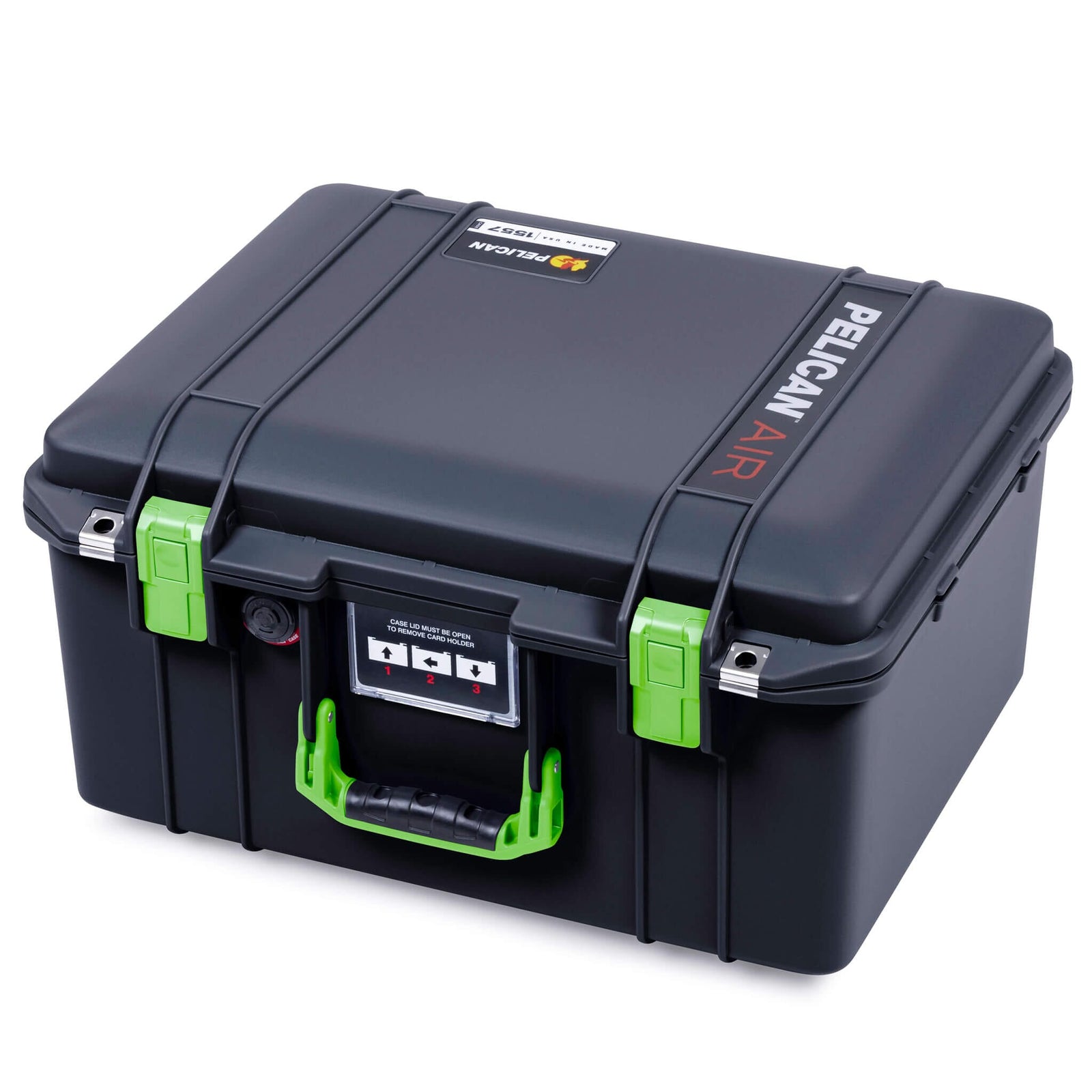 Pelican 1557 Air Case, Black with Lime Green Handle & Latches ColorCase 