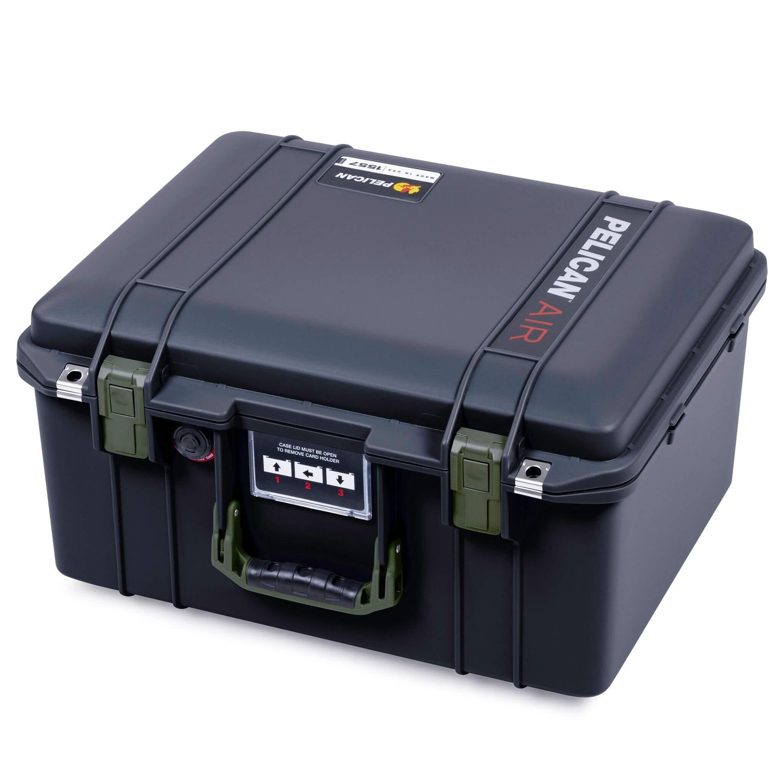 Pelican 1557 Air Case, Black with OD Green Handle & Latches ColorCase 