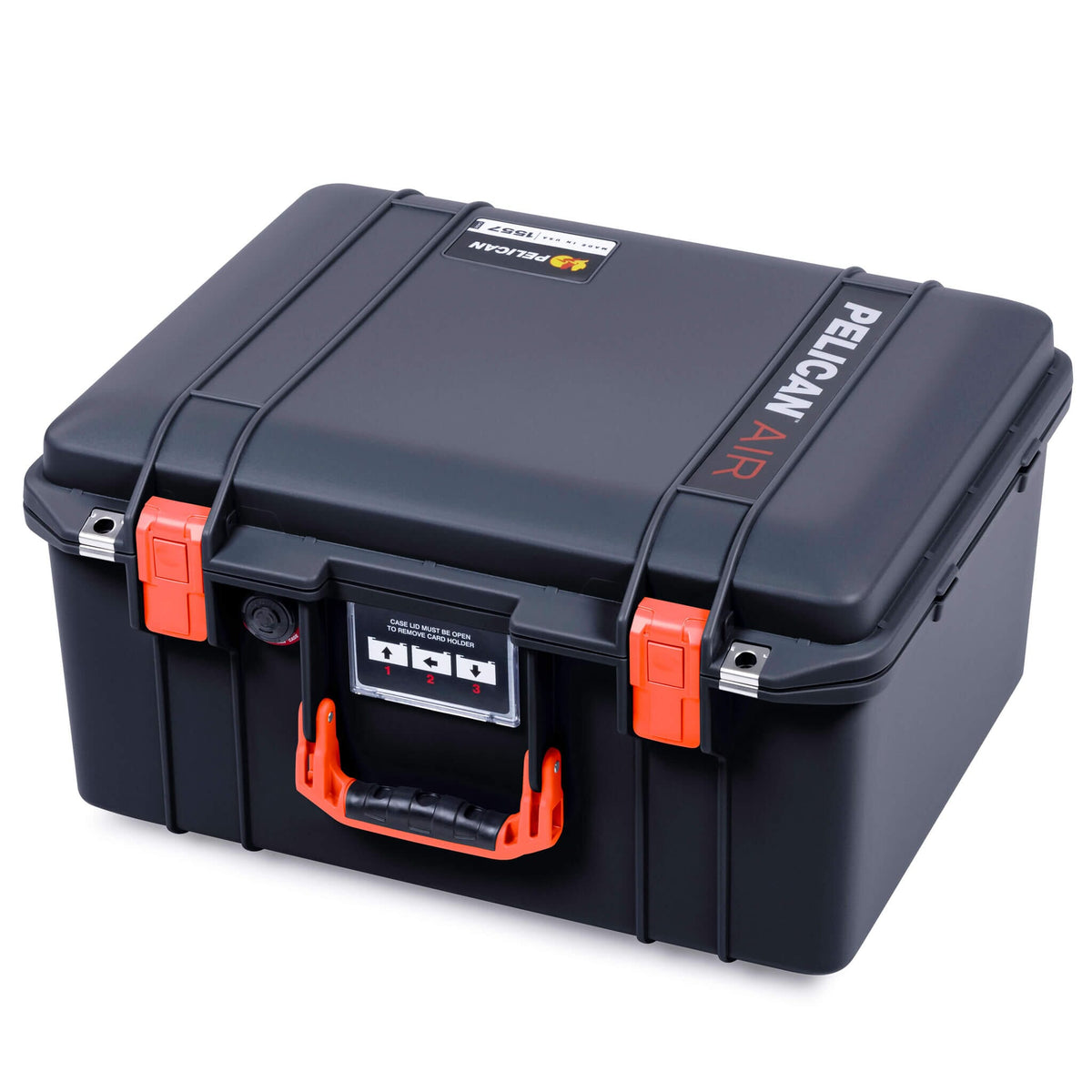 Pelican 1557 Air Case, Black with Orange Handle &amp; Latches ColorCase 