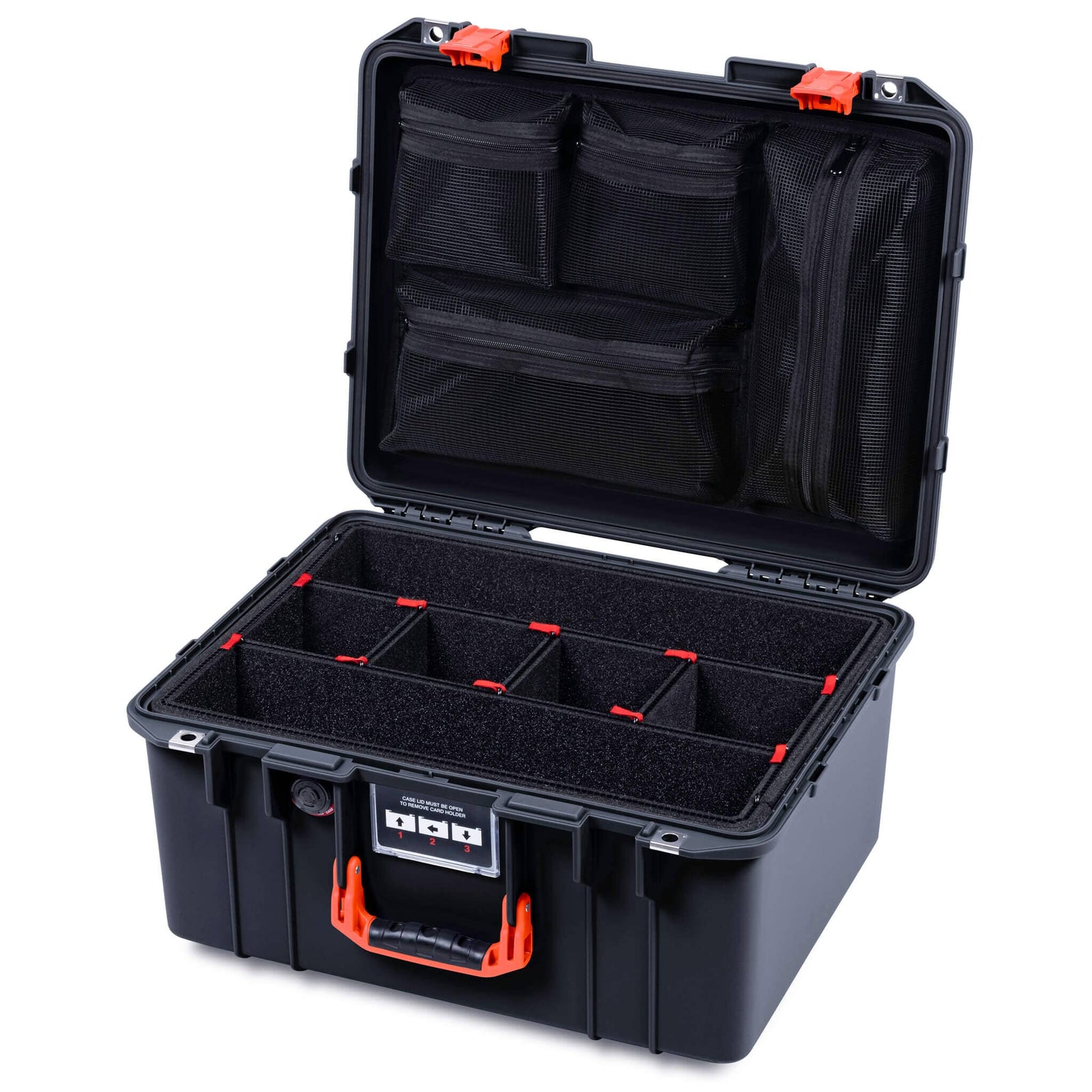 Pelican 1557 Air Case, Black with Orange Handle & Latches ColorCase 