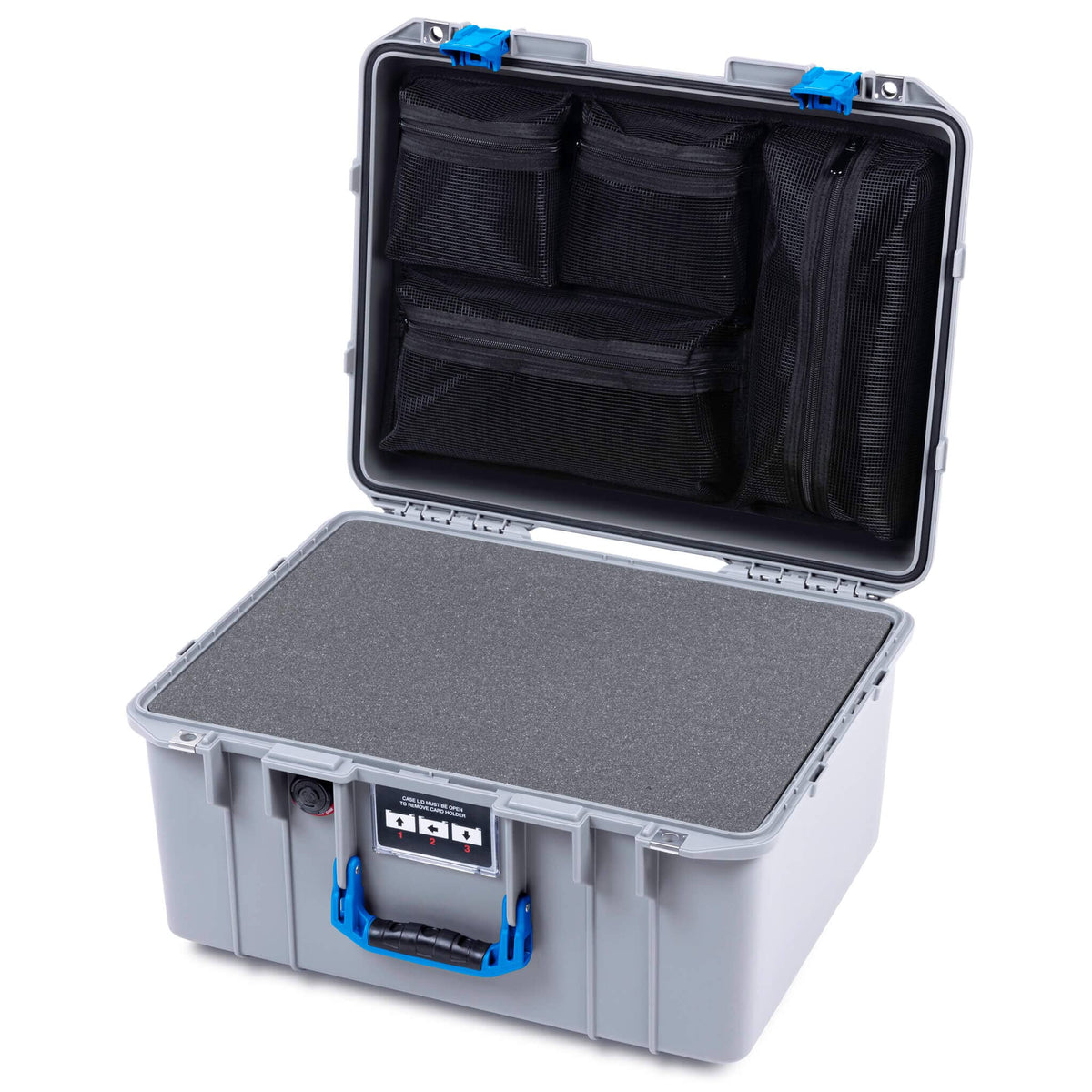 Pelican 1557 Air Case, Silver with Blue Handle &amp; Latches ColorCase 