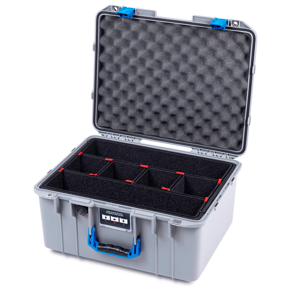 Pelican 1557 Air Case, Silver with Blue Handle &amp; Latches ColorCase 
