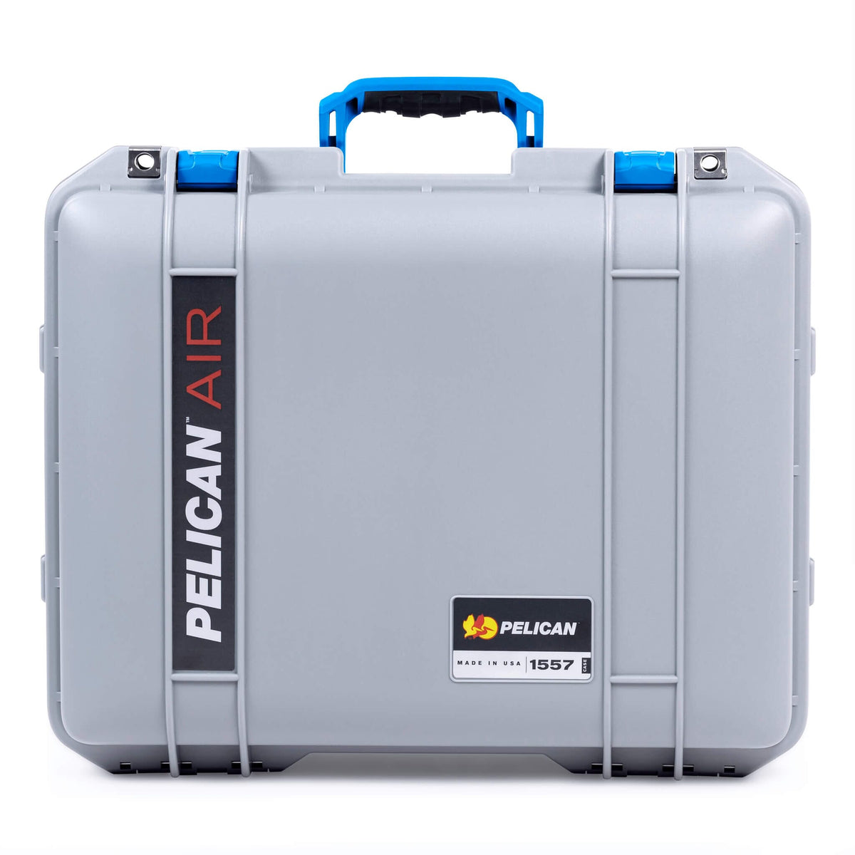 Pelican 1557 Air Case, Silver with Blue Handle &amp; Latches ColorCase 