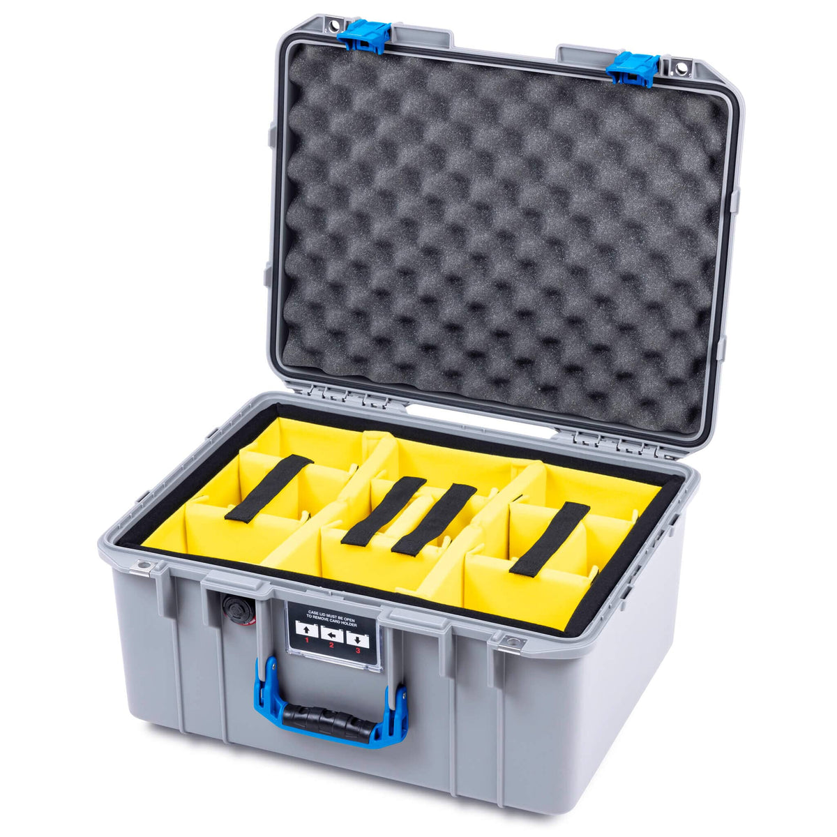 Pelican 1557 Air Case, Silver with Blue Handle &amp; Latches ColorCase 