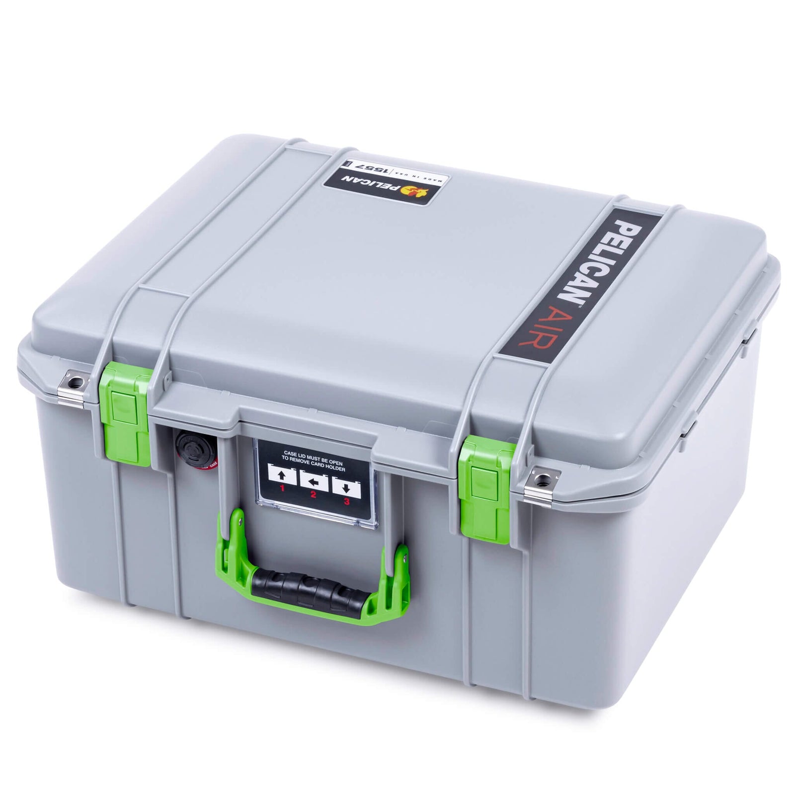 Pelican 1557 Air Case, Silver with Lime Green Handle & Latches ColorCase 