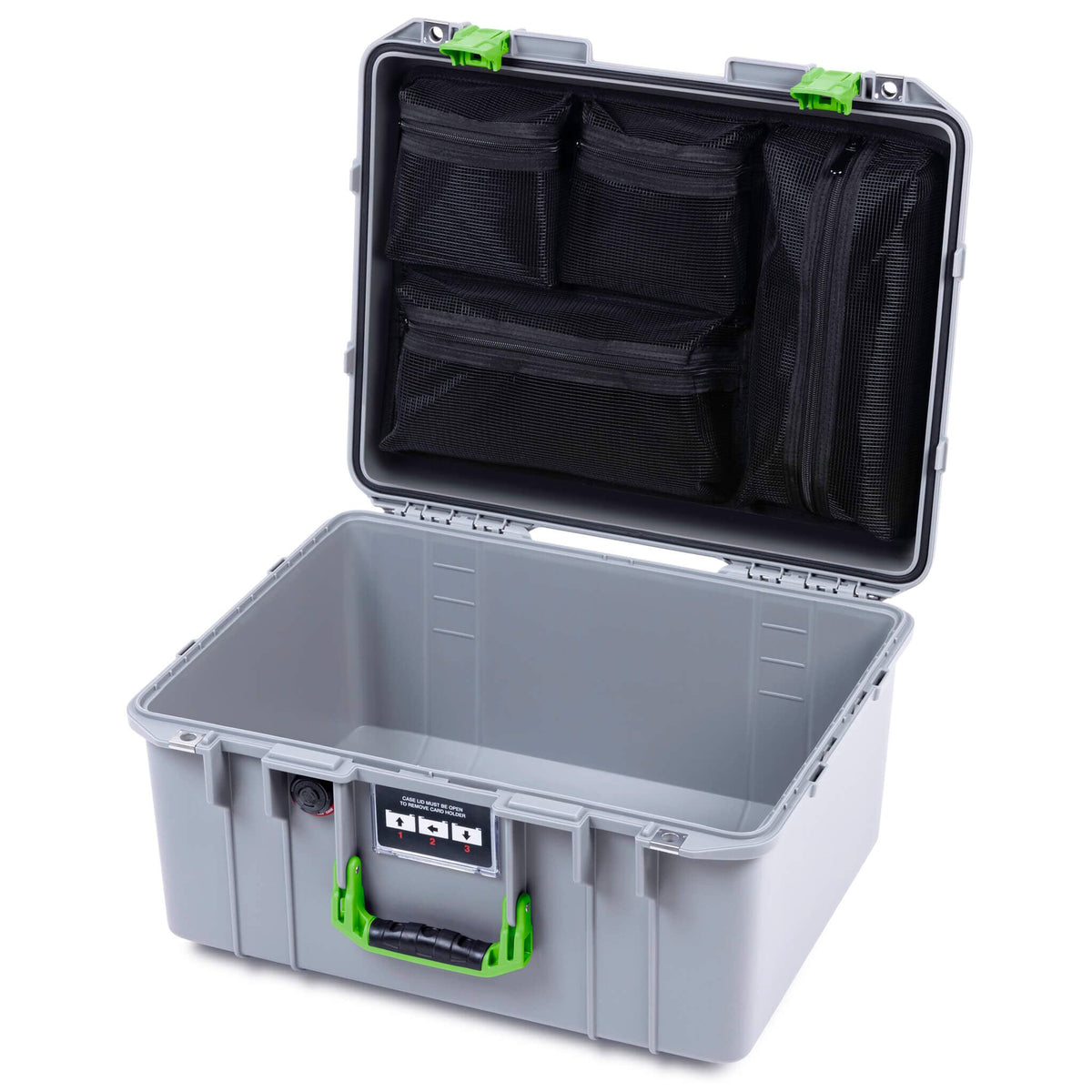 Pelican 1557 Air Case, Silver with Lime Green Handle &amp; Latches ColorCase 