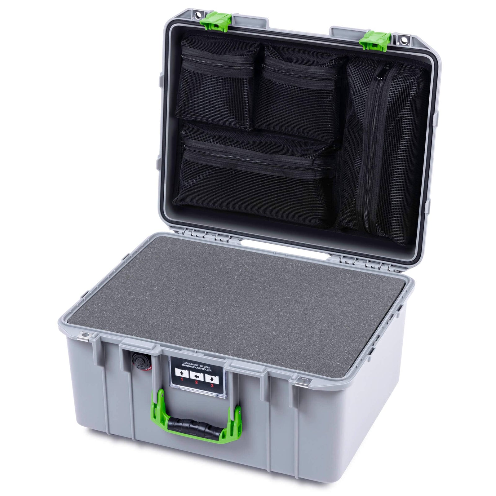 Pelican 1557 Air Case, Silver with Lime Green Handle & Latches ColorCase 