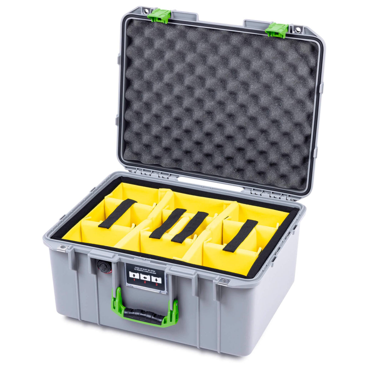 Pelican 1557 Air Case, Silver with Lime Green Handle &amp; Latches ColorCase 