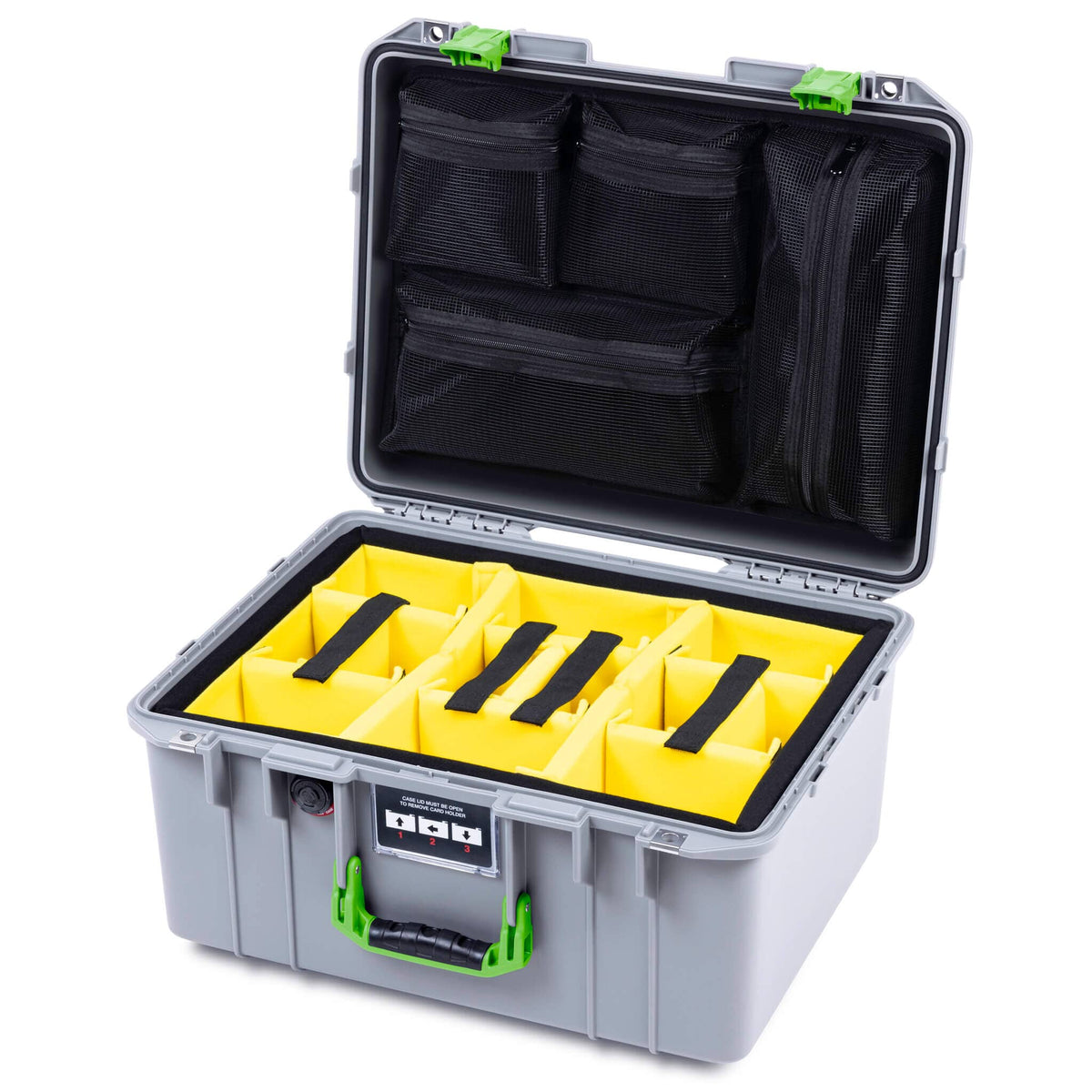 Pelican 1557 Air Case, Silver with Lime Green Handle &amp; Latches ColorCase 