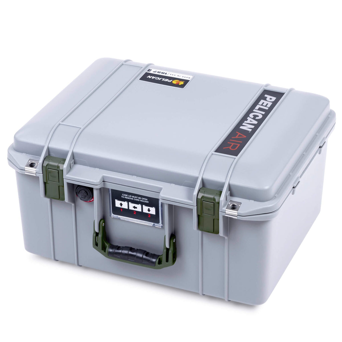 Pelican 1557 Air Case, Silver with OD Green Handle &amp; Latches ColorCase 