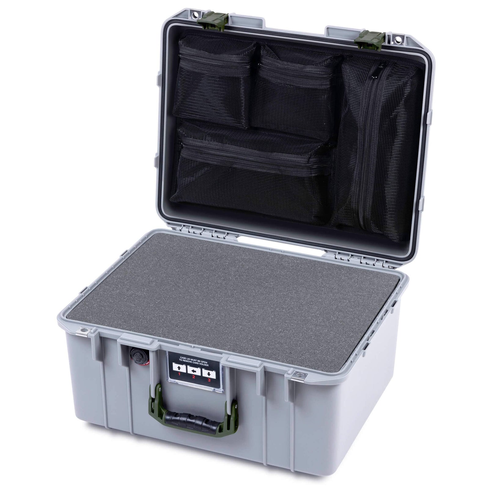 Pelican 1557 Air Case, Silver with OD Green Handle & Latches ColorCase 