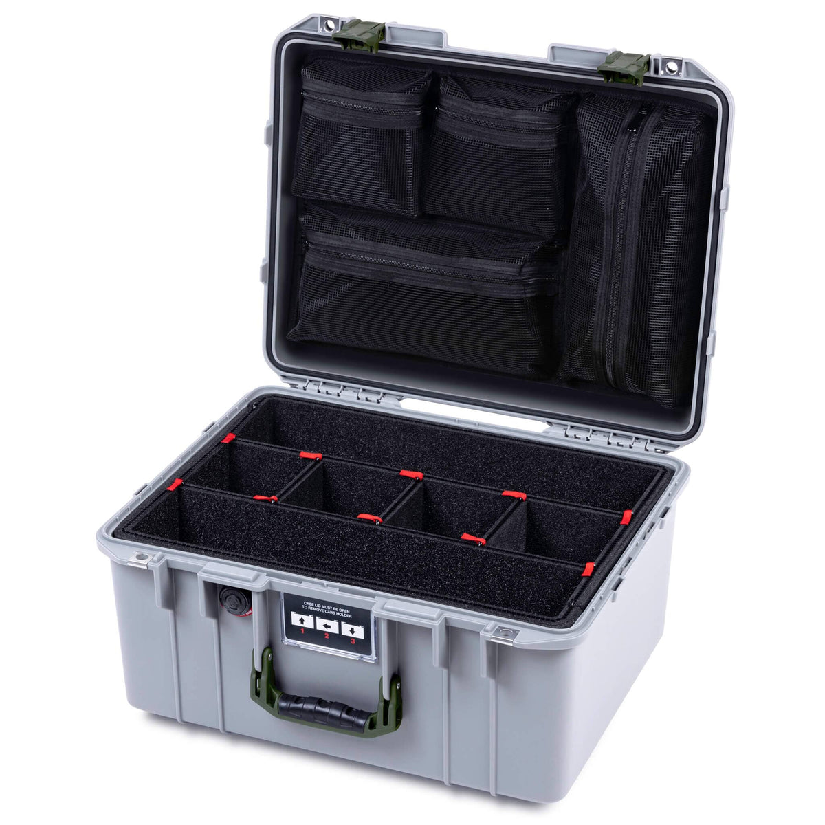Pelican 1557 Air Case, Silver with OD Green Handle &amp; Latches ColorCase 