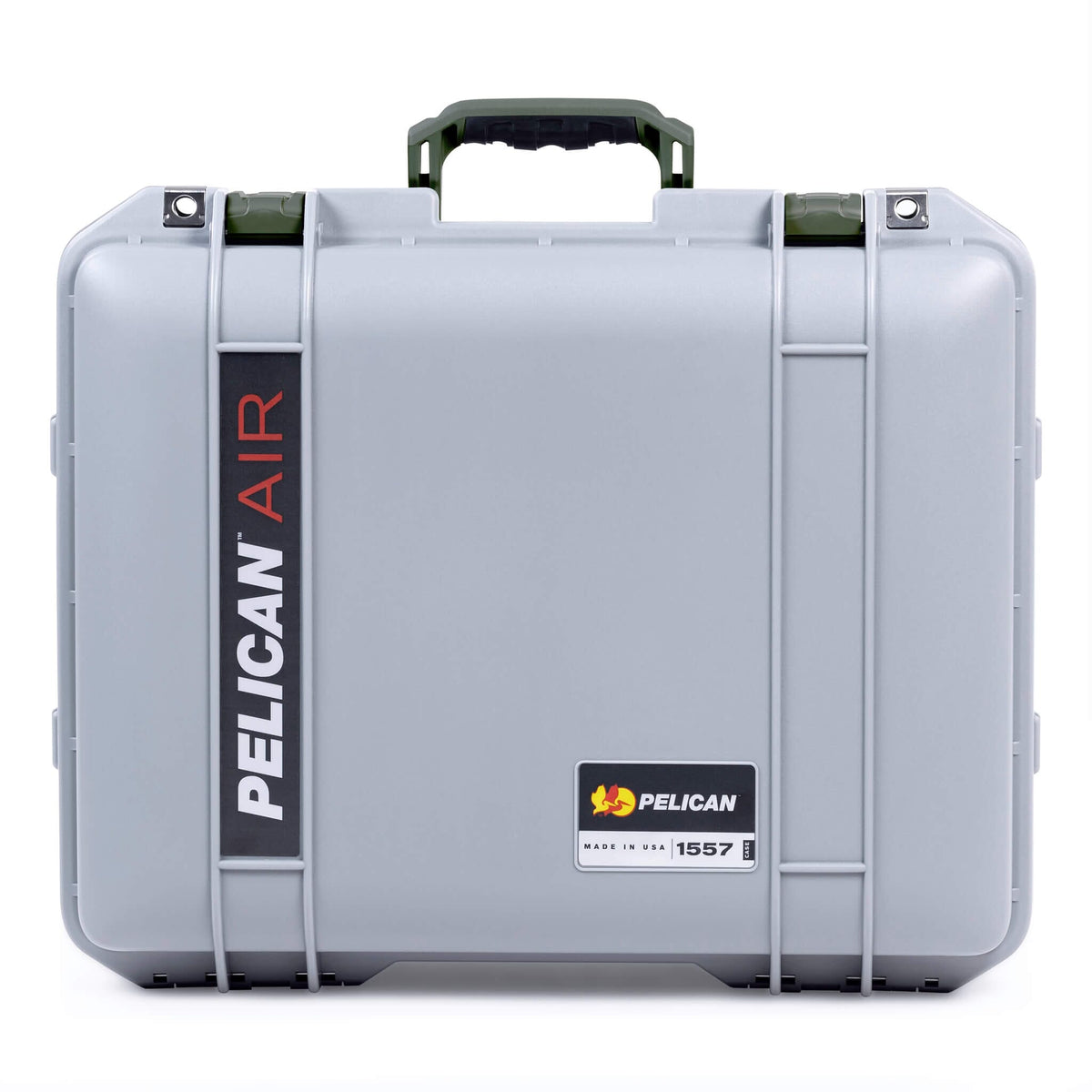 Pelican 1557 Air Case, Silver with OD Green Handle &amp; Latches ColorCase 