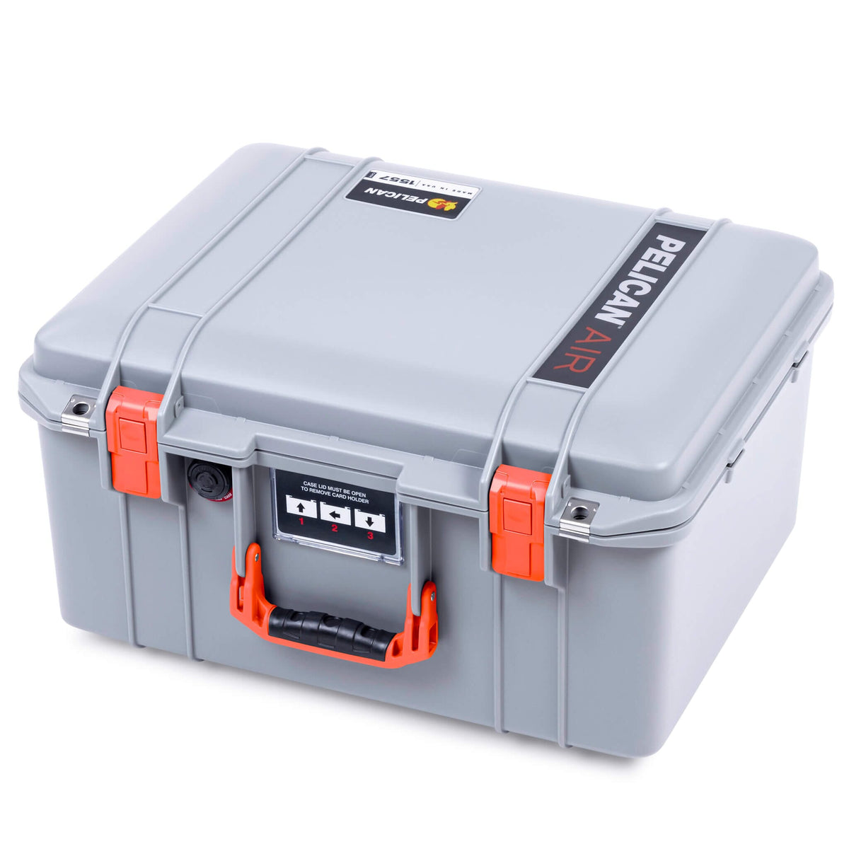Pelican 1557 Air Case, Silver with Orange Handle &amp; Latches ColorCase 