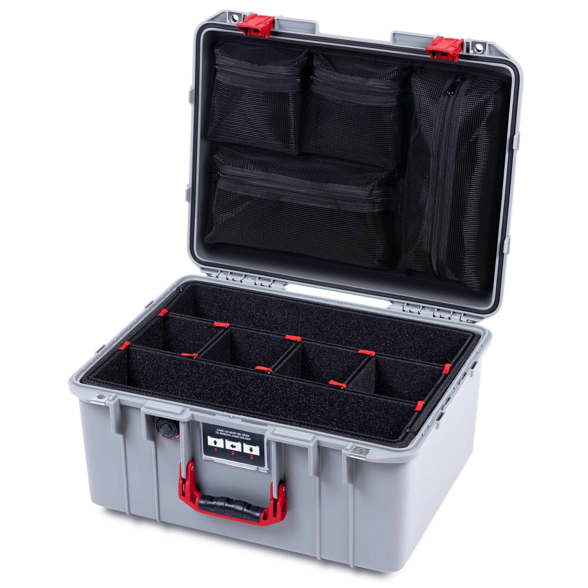 Pelican 1557 Air Case, Silver with Red Handle &amp; Latches ColorCase 