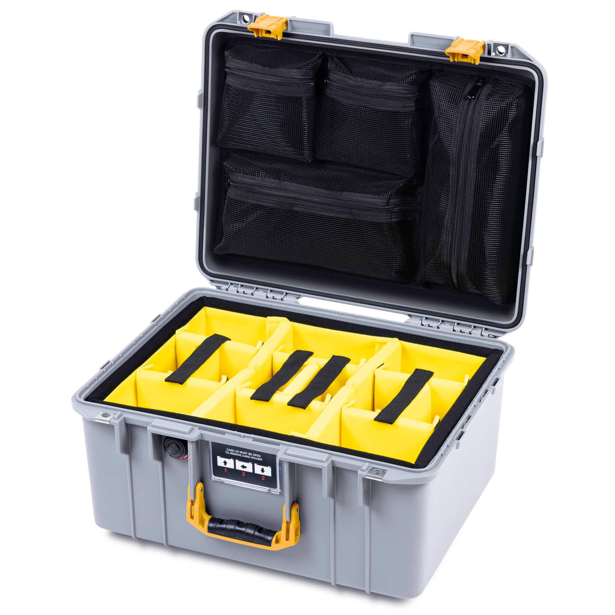 Pelican 1557 Air Case, Silver with Yellow Handle &amp; Latches ColorCase 