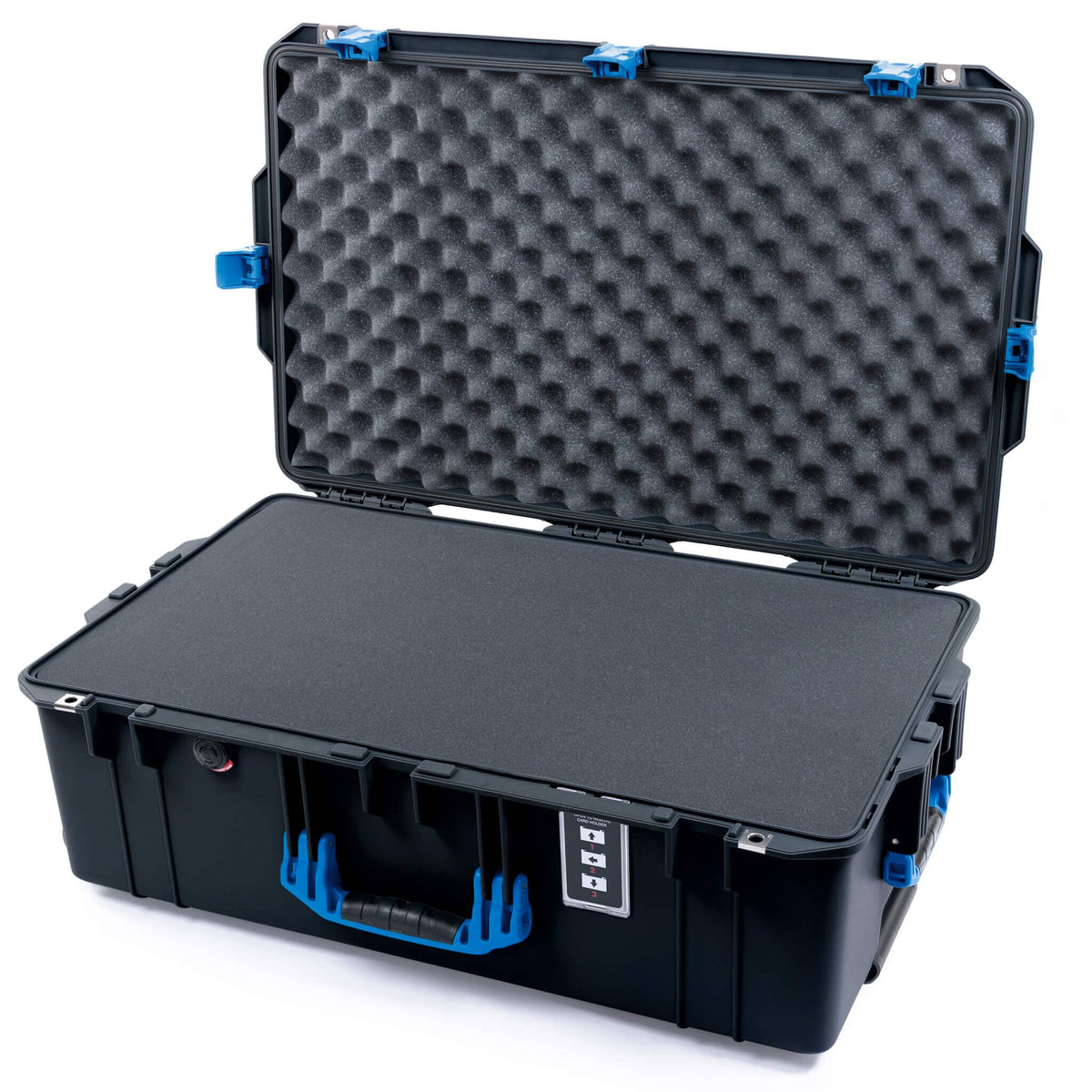 Pelican 1595 Air Case, Black with Blue Handles &amp; Push-Button Latches Pick &amp; Pluck Foam with Convoluted Lid Foam ColorCase 015950-0001-110-121