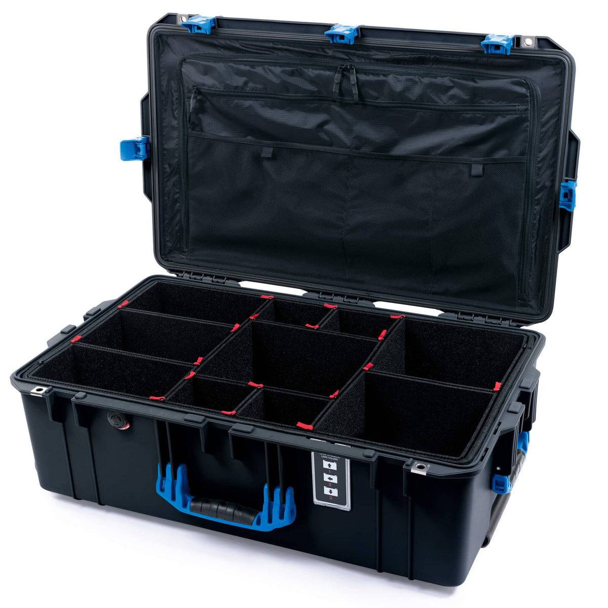 Pelican 1595 Air Case, Black with Blue Handles &amp; Latches TrekPak Divider System with Combo-Pouch Lid Organizer ColorCase 015950-0320-110-121