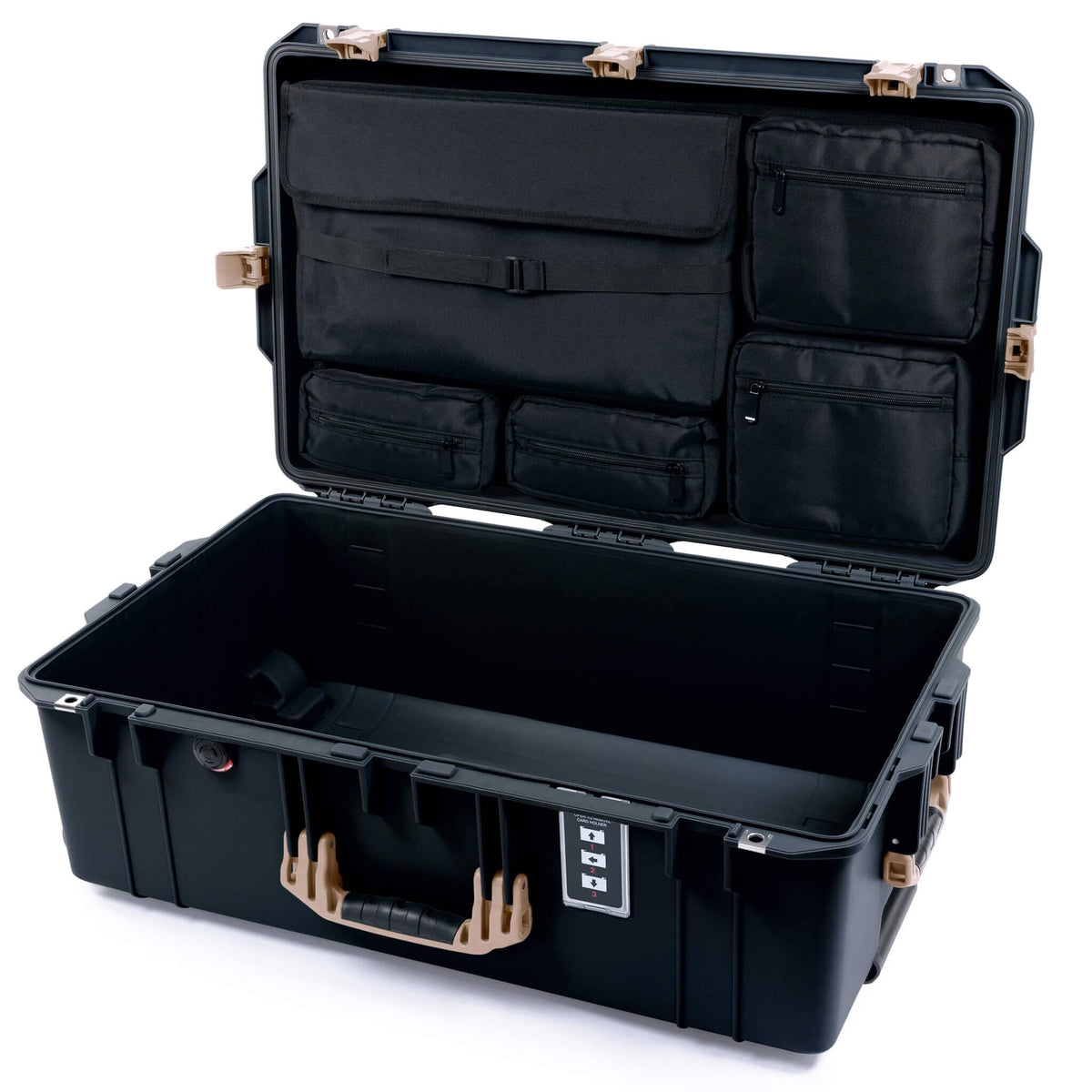 Pelican 1595 Air Case, Black with Desert Tan Handles &amp; Latches Laptop Computer Lid Pouch Only ColorCase 015950-0200-110-311