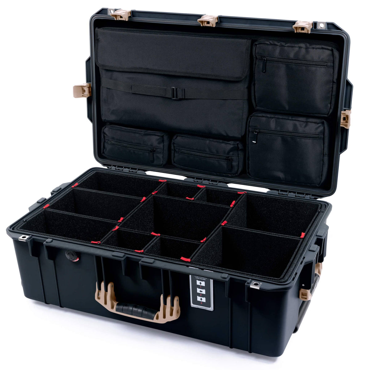 Pelican 1595 Air Case, Black with Desert Tan Handles &amp; Latches TrekPak Divider System with Laptop Computer Lid Pouch ColorCase 015950-0220-110-311