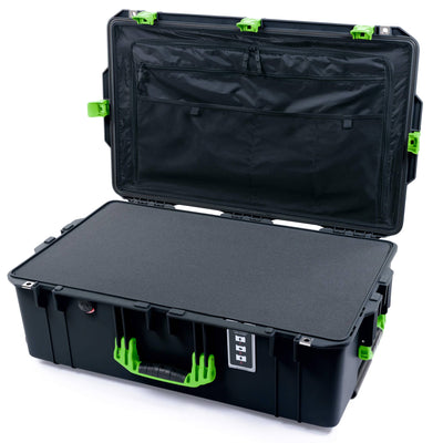 Pelican 1595 Air Case, Black with Lime Green Handles & Latches Pick & Pluck Foam with Combo-Pouch Lid Organizer ColorCase 015950-0301-110-301