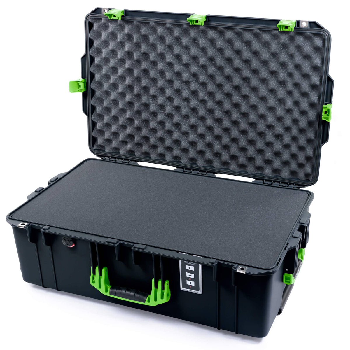 Pelican 1595 Air Case, Black with Lime Green Handles &amp; Latches Pick &amp; Pluck Foam with Convoluted Lid Foam ColorCase 015950-0001-110-301