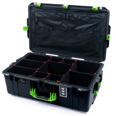 Pelican 1595 Air Case, Black with Lime Green Handles & Latches TrekPak Divider System with Combo-Pouch Lid Organizer ColorCase 015950-0320-110-301