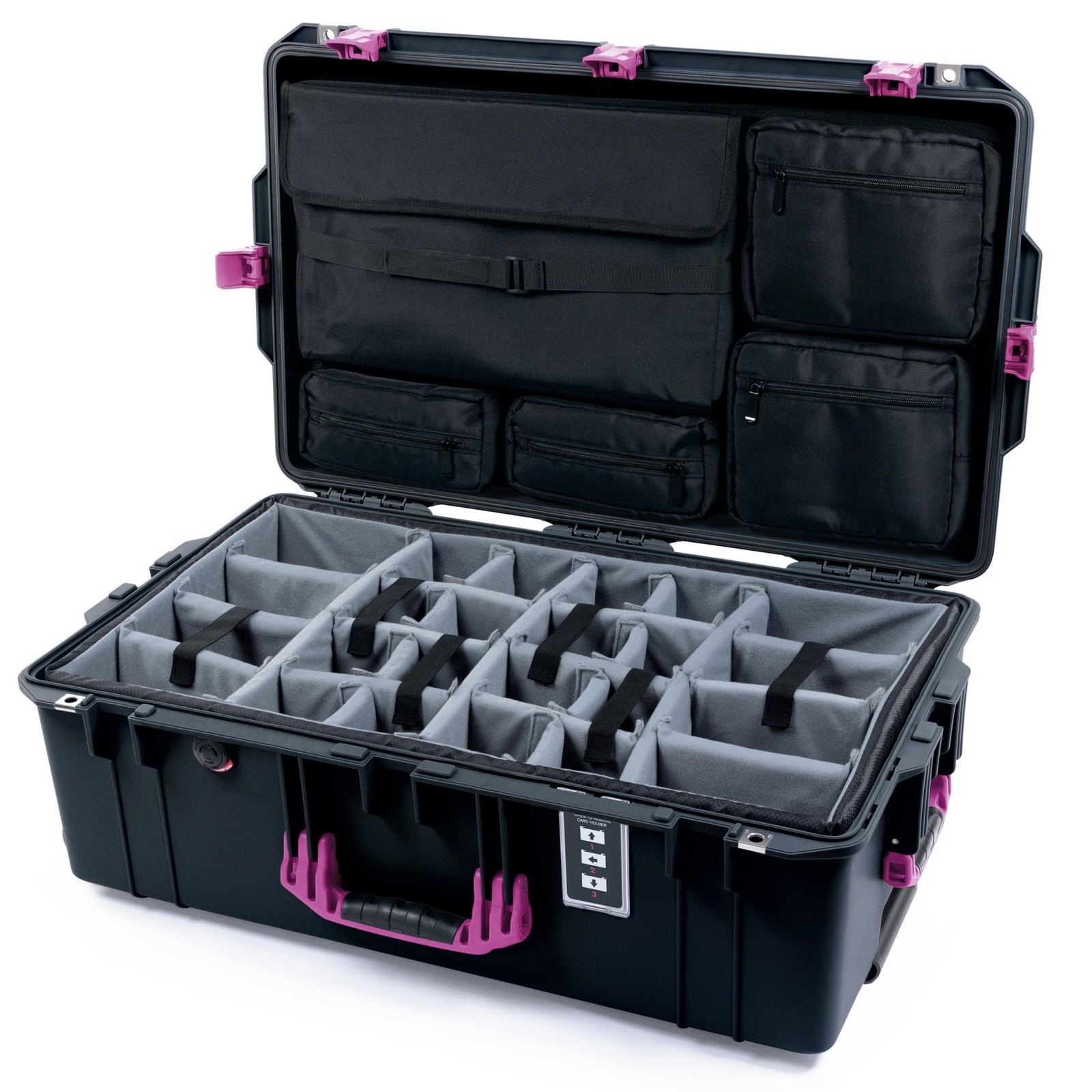 Pelican 1595 Air Case - Black & Magenta - Padded Microfiber Dividers / Computer Lid Pouch
