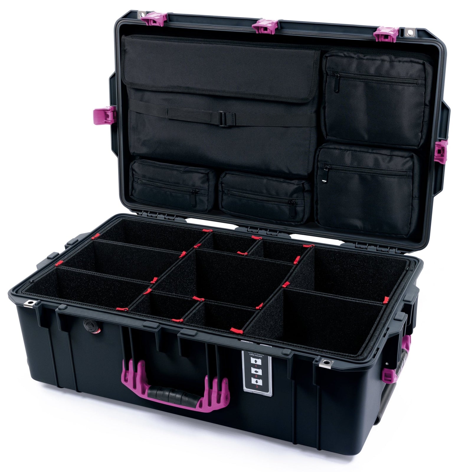 Pelican 1595 Air Case - Black & Magenta - TrekPak Divider System / Computer Lid Pouch