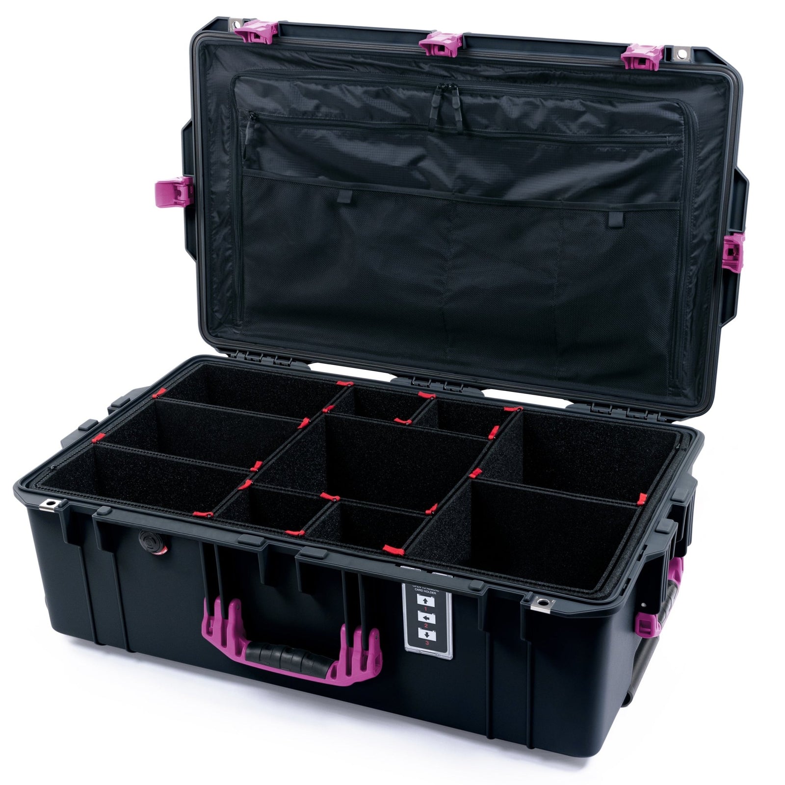 Pelican 1595 Air Case - Black & Magenta - TrekPak Divider System / TRVL Lid Organizer