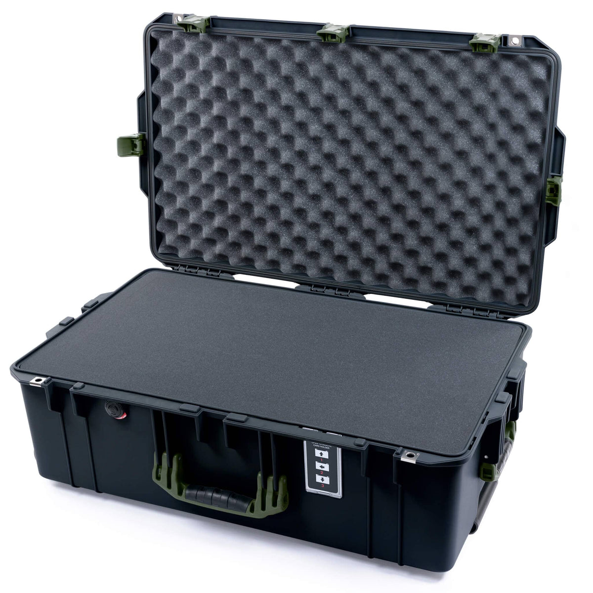 Pelican 1595 Air Case, Black with OD Green Handles &amp; Latches Pick &amp; Pluck Foam with Convoluted Lid Foam ColorCase 015950-0001-110-131