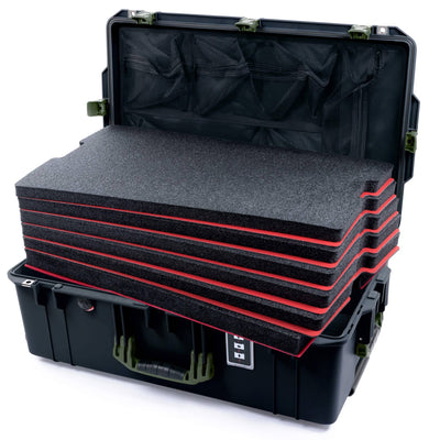 Pelican 1595 Air Case, Black with OD Green Handles & Latches Custom Tool Kit (6 Foam Inserts with Mesh Lid Organizer) ColorCase 015950-0160-110-131