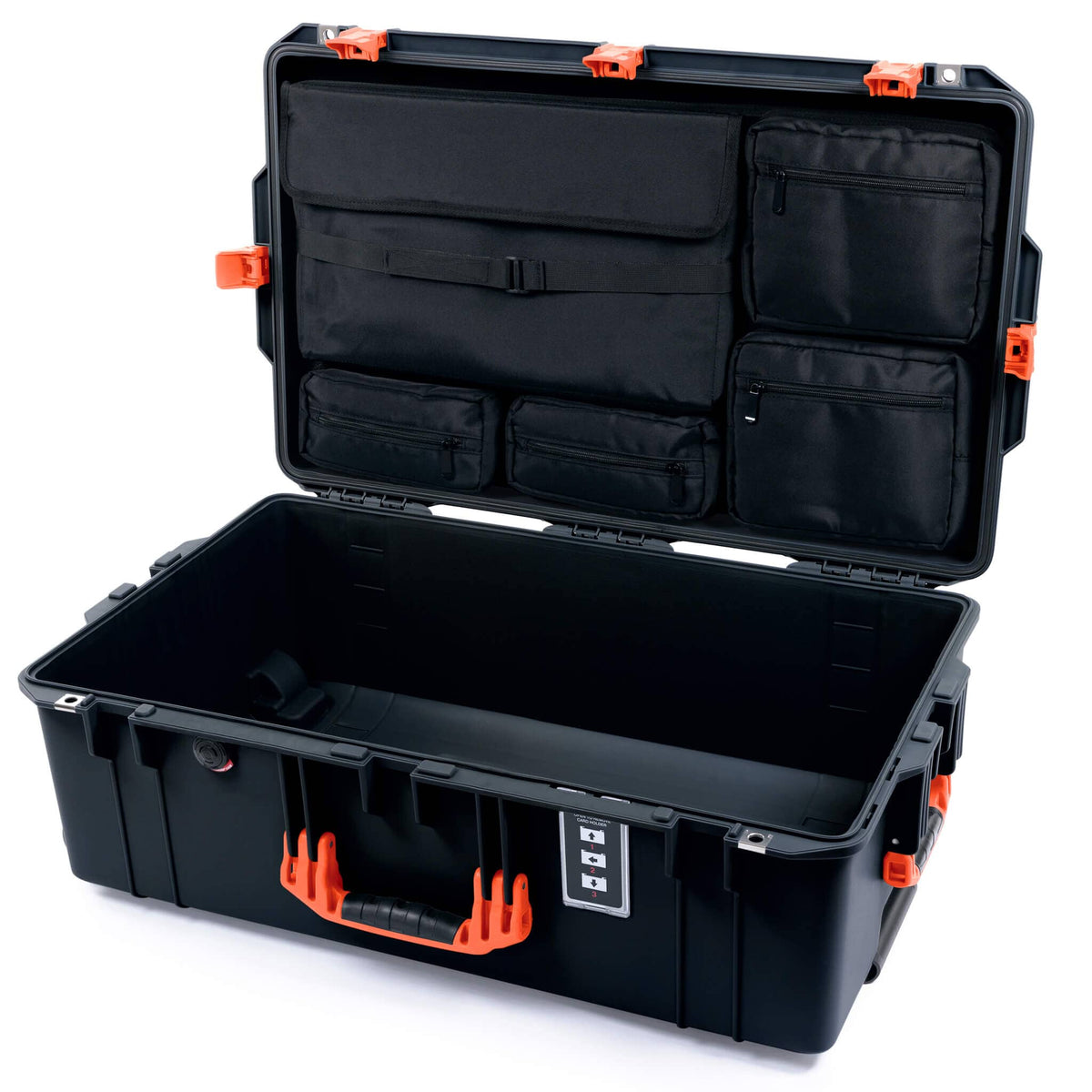 Pelican 1595 Air Case, Black with Orange Handles &amp; Push-Button Latches Laptop Computer Lid Pouch Only ColorCase 015950-0200-110-150