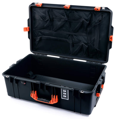 Pelican 1595 Air Case, Black with Orange Handles & Push-Button Latches Mesh Lid Organizer Only ColorCase 015950-0100-110-150