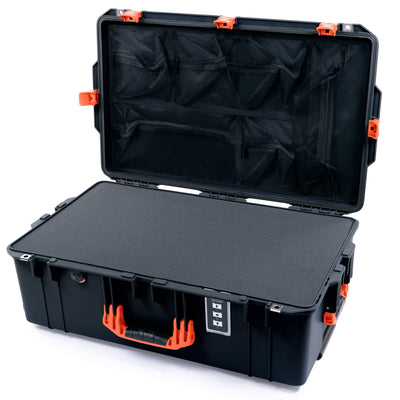 Pelican 1595 Air Case, Black with Orange Handles & Push-Button Latches Pick & Pluck Foam with Mesh Lid Organizer ColorCase 015950-0101-110-150