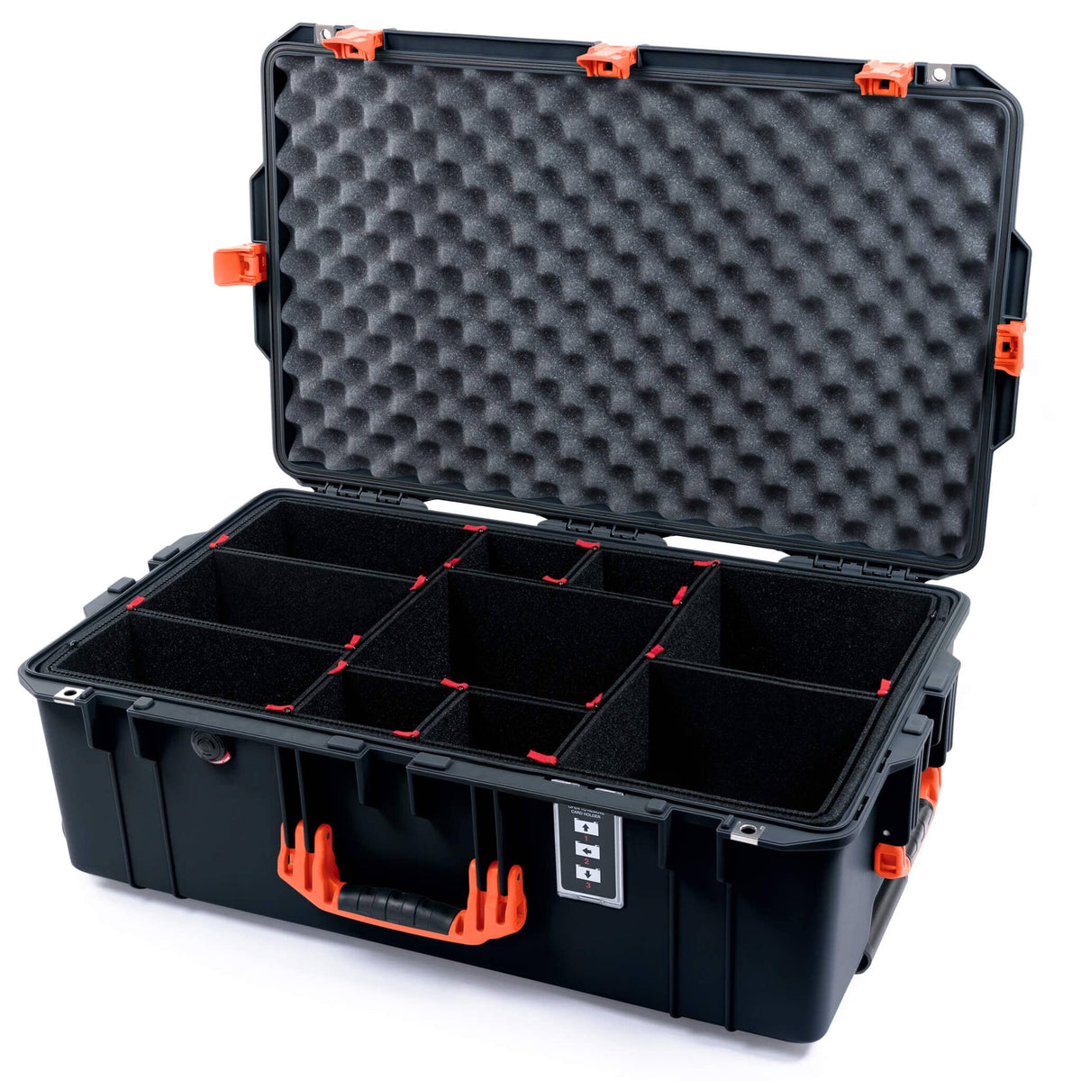 Pelican 1595 Air Case, Black with Orange Handles &amp; Push-Button Latches TrekPak Divider System with Convoluted Lid Foam ColorCase 015950-0020-110-150