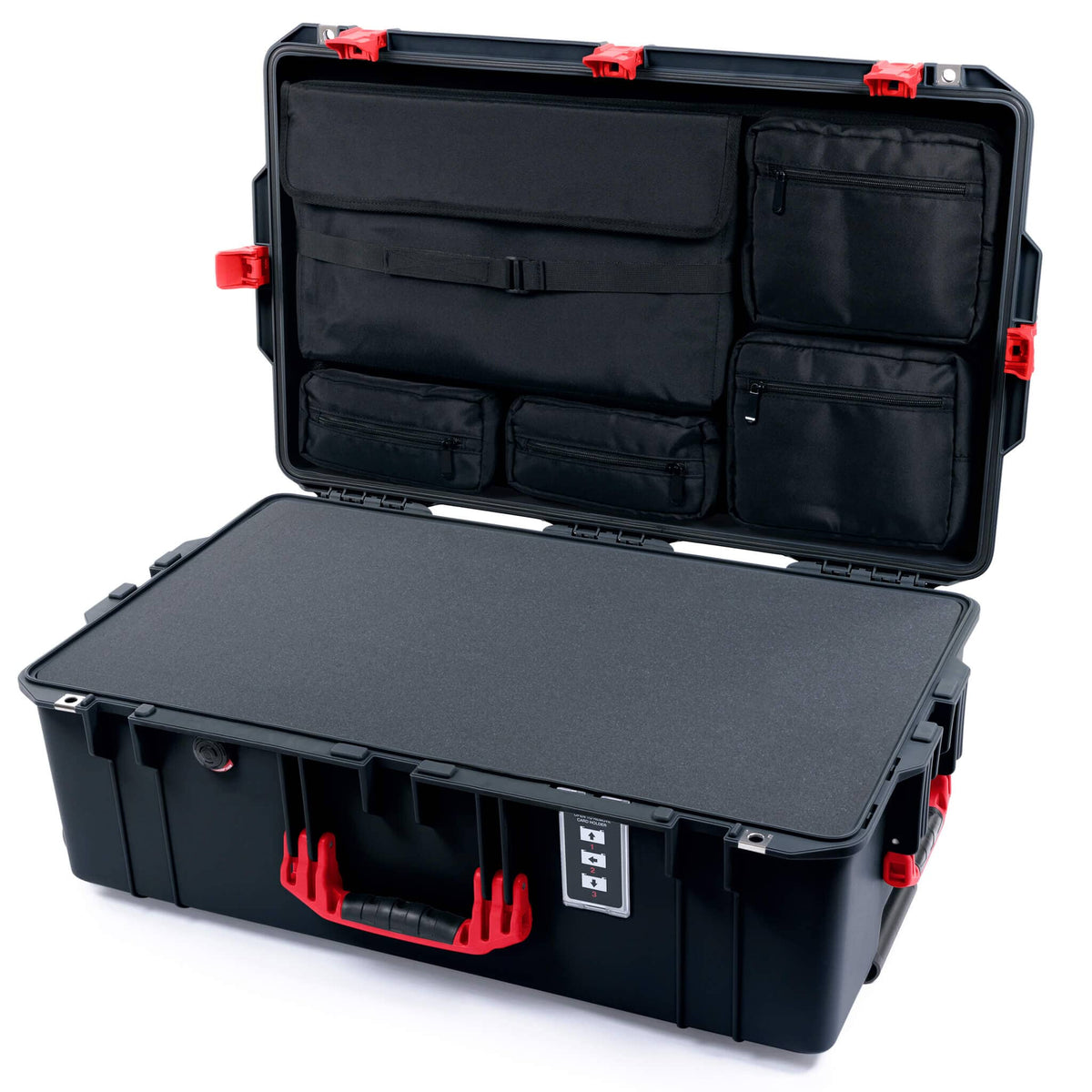 Pelican 1595 Air Case, Black with Red Handles &amp; Push-Button Latches Pick &amp; Pluck Foam with Laptop Computer Lid Pouch ColorCase 015950-0201-110-321