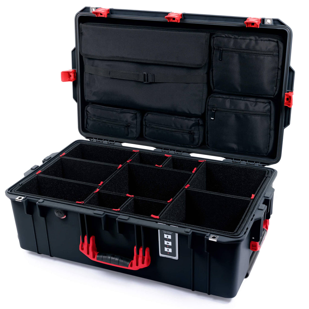 Pelican 1595 Air Case, Black with Red Handles &amp; Push-Button Latches TrekPak Divider System with Laptop Computer Lid Pouch ColorCase 015950-0220-110-321