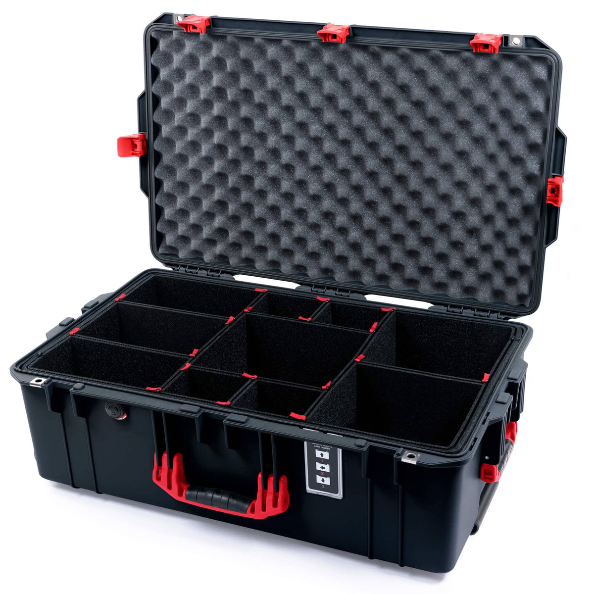Pelican 1595 Air Case, Black with Red Handles &amp; Push-Button Latches TrekPak Divider System with Convoluted Lid Foam ColorCase 015950-0020-110-321