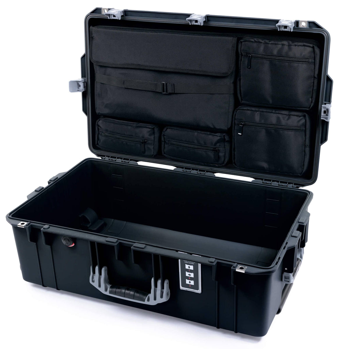 Pelican 1595 Air Case, Black with Silver Handles &amp; Push-Button Latches Laptop Computer Lid Pouch Only ColorCase 015950-0200-110-180