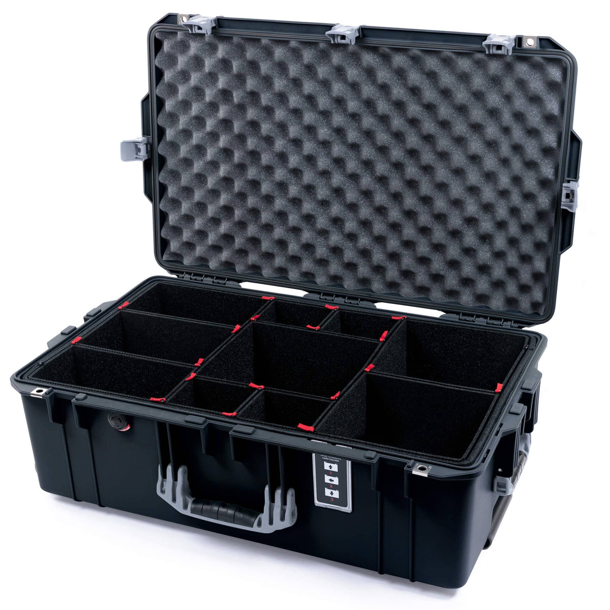 Pelican 1595 Air Case, Black with Silver Handles &amp; Push-Button Latches TrekPak Divider System with Convoluted Lid Foam ColorCase 015950-0020-110-180