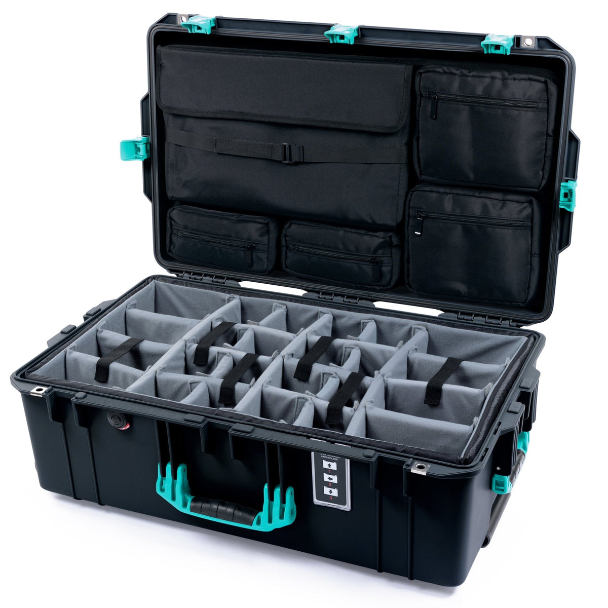 Pelican 1595 Air Case - Black & Teal - Padded Microfiber Dividers / Computer Lid Pouch