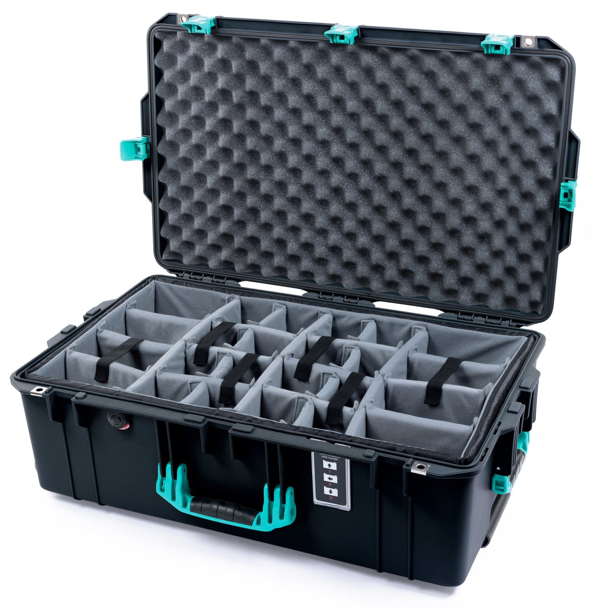 Pelican 1595 Air Case - Black & Teal - Padded Microfiber Dividers / Convoluted Lid Foam