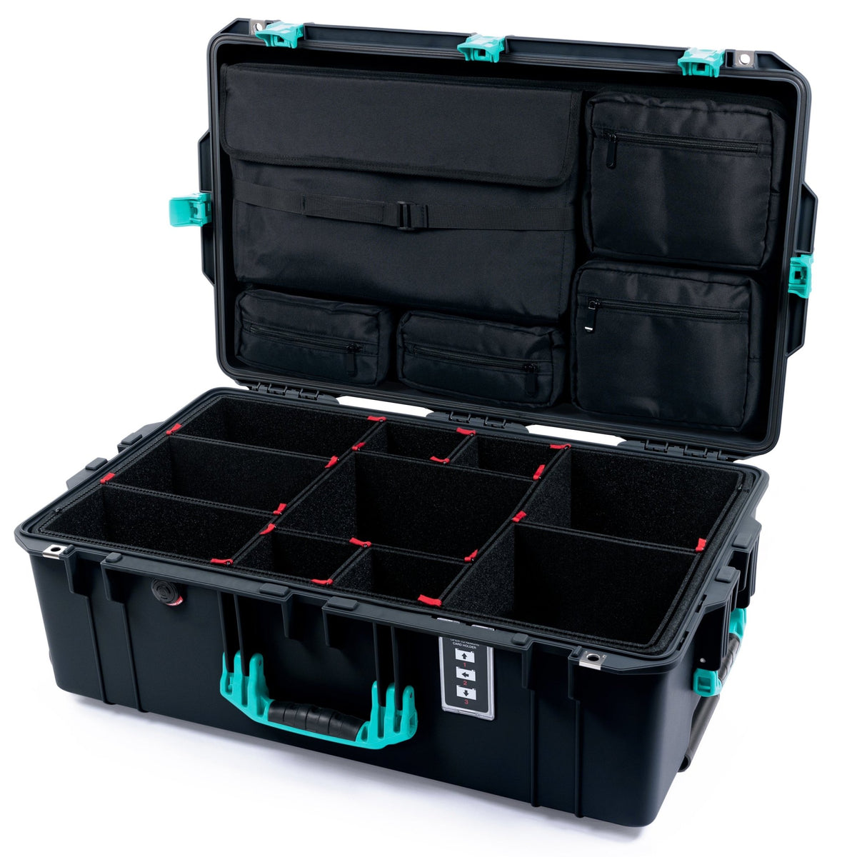 Pelican 1595 Air Case - Black & Teal - TrekPak Divider System / Computer Lid Pouch