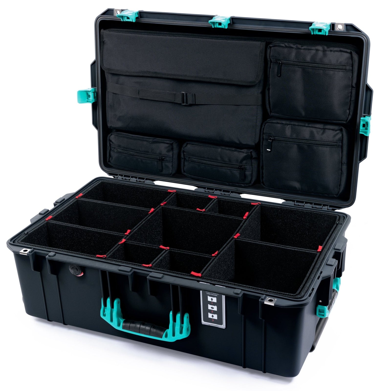 Pelican 1595 Air Case - Black & Teal - TrekPak Divider System / Computer Lid Pouch