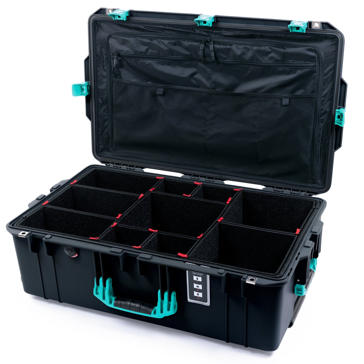 Pelican 1595 Air Case - Black & Teal - TrekPak Divider System / TRVL Lid Organizer